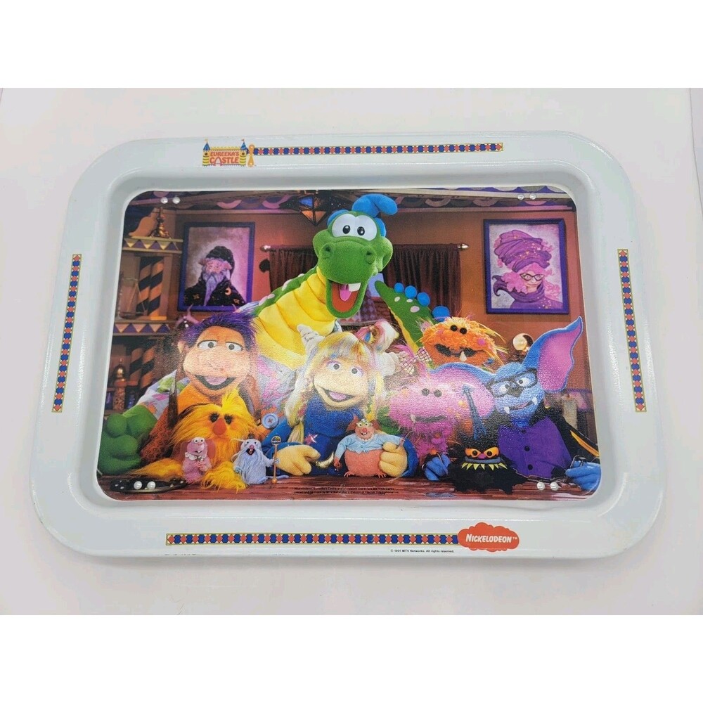 Vintage Eureka's Castle Metal 1991 MTV Tray  17" X 12.5"  Stands 6" Legs Fold Up
